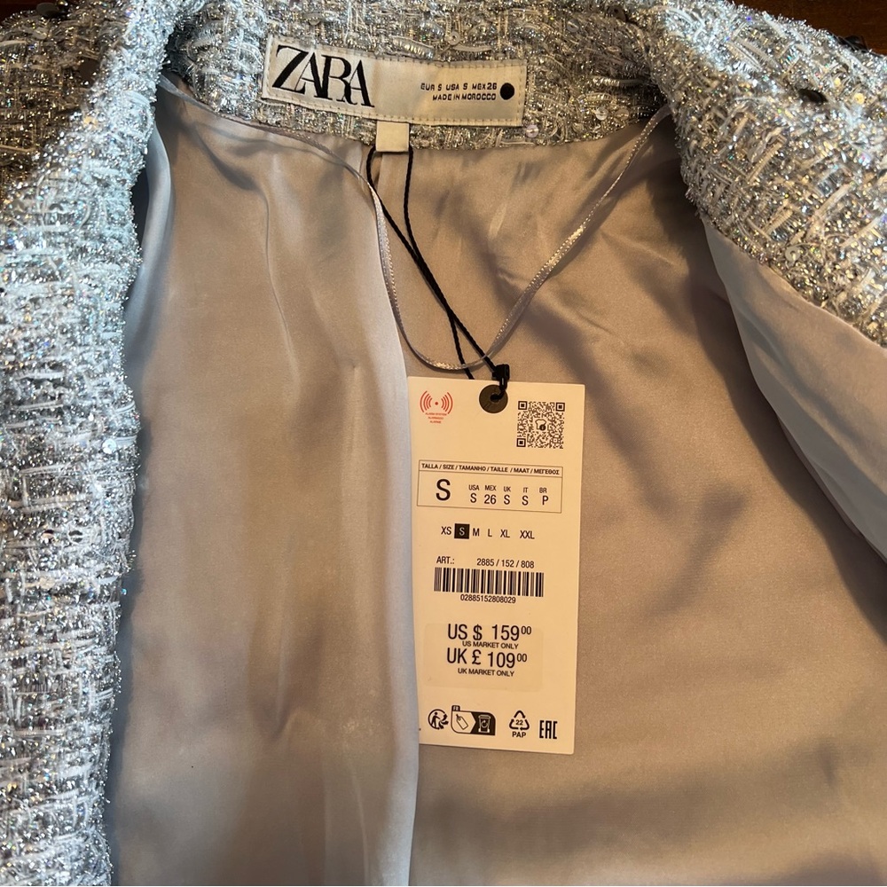 Zara silver embellished jacket blazer small nwt - Picture 3 of 4